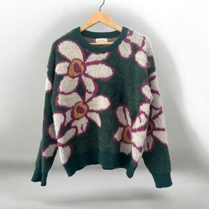 Listicle NWOT Trendy Floral Cozy Lounge Rib-Knit Scoop Neck Sweater